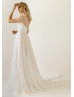 Straight Neck Ivory Sequined Lace Wedding Dress